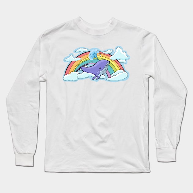 Whale flying in the middle of a rainbow Long Sleeve T-Shirt by Mielon